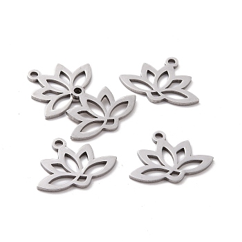 201 Stainless Steel Pendants, Laser Cut, Hollow, Lotus, Stainless Steel Color, 14x18.5x1mm, Hole: 1.6mm