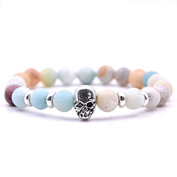 Natural Amazonite Stretch Bracelets, Skull