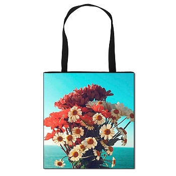 Daisy Flower Printed Polyester Shoulder Bag, Rectangle, Orange Red, 39.5x39cm