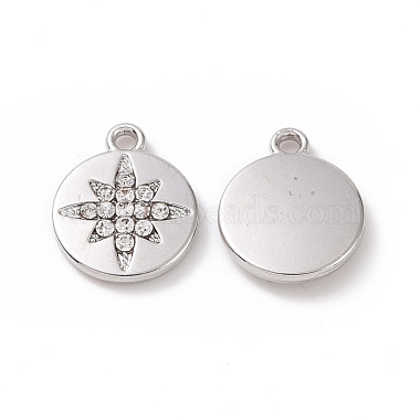 Platinum Flat Round Alloy+Rhinestone Charms