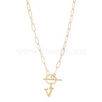 304 Stainless Steel Letter Pendant Necklaces, Lead Free & Nickel Free & Cadmium Free, Letter V, 17.52 inch(44.5cm)~18.90 inch(48cm), Letter: 13x10.5mm(NJEW-LP0001-52V-G)