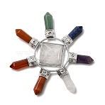 Natural Mixed Stone and Natural Quartz Crystal Pyramid & 7 Chakra Points Energy Generator, Reiki Healing Crystal Stone, with Alloy Findings, Platinum, 85~89x18~20mm(DJEW-K011-A01)