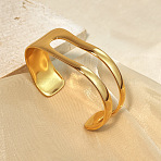 304 Stainless Steel Cuff Bangles for Women, Real 18K Gold Plated, Inner Diameter: 43x66.5mm(BJEW-B123-01G)