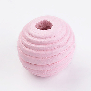 Natural Wood Beehive European Beads, Dyed, Round, Pink, 19~20x19mm, Hole: 5mm, about 200pcs/500g(WOOD-Q030-54C)