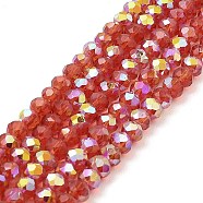 Baking Painted Transparent Glass Beads Strands, Imitation Opalite, Faceted, AB Color Plated, Round, Dark Red, 4.5x4mm, Hole: 0.9mm, about 117~118pcs/strand, 17.13~17.32''(43.5~44cm)(DGLA-A034-J4mm-B08)