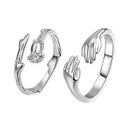 S925 Silver Hug Rose Couple Rings Adjustable Unique Design(EG1588)