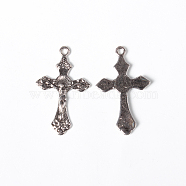 Tibetan Style Pendants, For Easter, Cadmium Free & Nickel Free & Lead Free, Crucifix Cross Pendant, Antique Silver, 33.5x20.5x2.5mm, Hole: 2mm(LF11118Y-NF)