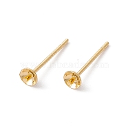 Rack Plating Brass Stud Earring Findings, with 925 Silver Pin, for Half Drilled Beads, Long-Lasting Plated, Cadmium Free & Lead Free, Real 18K Gold Plated, 14x3mm, Pin: 0.7mm(KK-G433-05D-G)