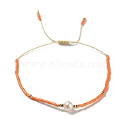 Glass Imitation Pearl & Seed Braided Bead Bracelets, Adjustable Bracelet, Yellow, 11 inch(28cm)(WO2637-24)