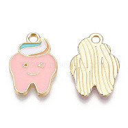 Alloy Pendants, with Enamel, Cadmium Free & Lead Free, Light Gold, Tooth, Pink, 17.5x12.5x1.5mm, Hole: 1.8mm(ENAM-S119-073A-RS)