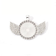 Alloy Pendant Cabochon Settings, with Crystal Rhinestone, Cadmium Free & Lead Free, Flat Round with Wing, Silver, Tray: 25mm, 41.5x60x3.5mm, Hole: 5x3.5mm(PALLOY-S107-003B-S-RS)