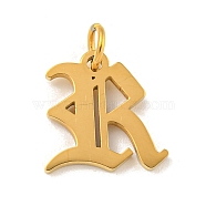 Ion Plating(IP) 304 Stainless Steel Charms, Laser Cut, Golden, Letter Charm, Letter R, 13x13x1.5mm, Hole: 3mm(STAS-I010-01G-R)