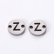 201 Stainless Steel Links, Laser Cut, Flat Round with Letter, Letter.Z, 6x6x1mm, Hole: 0.8mm(STAS-R112-01Z)