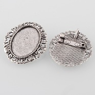 Vintage Alloy Brooch Cabochon Bezel Settings, Cadmium Free & Lead Free, with Iron Pin Back Bar Findings, Antique Silver, Oval Tray: 25x18mm, 34x30.5x2mm, Hole: 5x3mm, Pin: 0.8mm(X-PALLOY-O038-30AS)