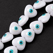 Evil Eye Resin Beads Strands, Heart, White, 12.5x14x9mm, Hole: 1.8mm, about 30pcs/strand, 14.25 inch(36.2cm)(RESI-F040-01K)