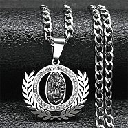 304 Stainless Steel Micro Pave Cubic Zirconial Necklaces, Catholic Saint Benedict Medal Pendant Necklaces, Stainless Steel Color, 23.62 inch(60cm)(NJEW-Q338-16P)
