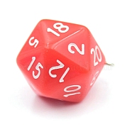 Opaque Acrylic Pendants, 20 Sided Dice Charm, Red, 27x20x20mm(SACR-TAC0009-01E)