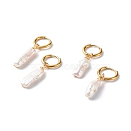Vacuum Plating 304 Stainless Steel Huggie Hoop Earring, with Natural Baroque Pearl Keshi Pearl Beads, Nuggets, Antique White, 37~41mm, Pin: 1mm(EJEW-JE04589)
