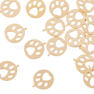 DICOSMETIC 16Pcs Brass Charms, Flat Round with Dog Paw Prints, Real 18K Gold Plated, 14x12x1mm, Hole: 1mm(KK-DC0002-18)