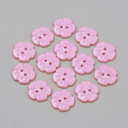 2-Hole Acrylic Buttons, Flower, Pink, 15x2.5mm, Hole: 1.5mm(BUTT-Q037-08I)