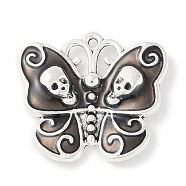 Halloween Rack Plating Alloy Enamel Pendants, Cadmium Free & Nickel Free & Lead Free, Butterfly with Skull Charm, Antique Silver, 20.5x23x3.5mm, Hole: 1.2mm(PALLOY-F018-27AS-01)