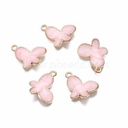 Alloy Enamel Pendants, Cadmium Free & Lead Free, Light Gold, Butterfly, Pink, 13.5x17x2mm, Hole: 1.5mm(ENAM-S121-171C-RS)