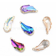 K9 Glass Pendants, with Light Gold Plated Brass Findings and Clear Cubic Zirconia, Cadmium Free & Lead Free, Faceted, Wing, Mixed Color, 25x12x6mm, Hole: 1.5mm(GLAA-N038-63)