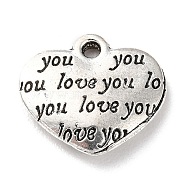 Tibetan Style Alloy Pendants, Heart with Word, Antique Silver, 12.5x14x2.5mm, Hole: 1.2mm, about 394pcs/500g(PALLOY-P293-057AS)