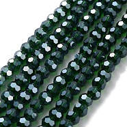 Electroplate Glass Bead Strands, Pearl Luster Plated, Faceted(32 Facets), Round, Dark Green, 6x5mm(EGLA-R015-6mm-17)