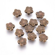 Tibetan Silver Alloy Beads, Lead Free & Nickel Free & Cadmium Free, Antique Bronze Color, Flower, Great for Mother's Day Gifts making, about 7mm long, 7mm wide, 2.5mm thick, hole: 1.5mm(X-MLF10690Y-NF)