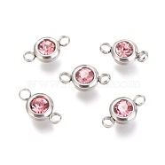 304 Stainless Steel Rhinestone Links Connectors, Flat Round, Stainless Steel Color, Light Rose, 12x6.5x4mm, Hole: 2mm(X-STAS-P237-17P-04)