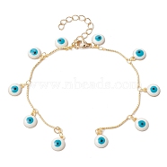 Handmade Textured Brass Bar Link Chains Bracelet Making, with Enamel Evil Eye Charm & Lobster Claw Clasp, Fit for Connector Charms, Golden, 7-1/4 inch(18.3cm)(AJEW-JB01150-28)