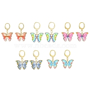 Light Gold Tone Alloy Enamel Dangle Leverback Earrings, Butterfly, Mixed Color, 33x22mm(EJEW-JE05566)