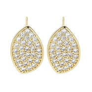 Brass Micro Pave Clear Cubic Zirconia Studs Earring for Women, Leaf, Real 18K Gold Plated, 15.5x10mm(EJEW-S217-G22)