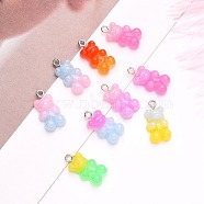 Gradient Color Opaque Resin Pendants, with Glitter Powder and Platinum Tone Iron Peg Bails, Bear, Mixed Color, 21x11x6.5mm, Hole: 2.0mm(X-RESI-R433-02)