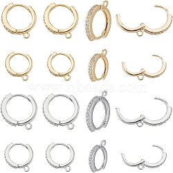 SUPERFINDINGS 16Pcs 4 Style Brass Micro Pave Cubic Zirconia Huggie Hoop Earring Findings, Platinum & Golden, 13.5x12x2.5mm and 16x15x2mm, Hole: 1mm, Pin: 0.8~0.9mm, 4pcs/style(FIND-FH0004-02)