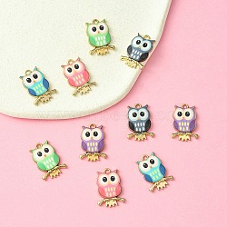10Pcs 5 Colors Printed Alloy Pendants, Cadmium Free & Nickel Free & Lead Free, Owl Charm, Golden, Mixed Color, 21.5x15x2.3mm, Hole: 2mm, 2pcs/color(FIND-YW0004-46B)