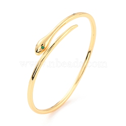 Snake Wrap Cubic Zirconia Cuff Bangle, Real 18K Gold Plated Brass Plain Open Bangle for Women, Cadmium Free & Lead Free, Green, Inner Diameter: 2-1/8x1-7/8 inch(5.54x4.9cm)(BJEW-D448-17G-RS)
