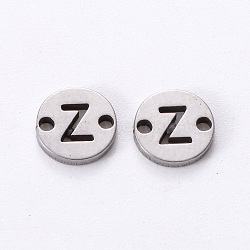 Tarnish Resistant 201 Stainless Steel Links, Laser Cut, Flat Round with Letter, Letter.Z, 6x6x1mm, Hole: 0.8mm(STAS-R112-01Z)