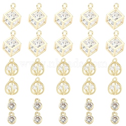 3Pcs 3 Styles Brass Micro Pave Clear Cubic Zirconia Charms Pendants, Long-Lasting Plated, Real 14K Gold Filled, 8~14.7x5~10.5mm, Hole: 1.2~1.5mm, 1pc/style(ZIRC-YW0001-35)