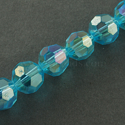 Electroplate Glass Beads Strands, AB Color Plated, Faceted, Round, Light Sky Blue, 2x3mm, Hole: 0.5mm, about 200pcs/strand, 17.9 inch(EGLA-R016-2mm-8)