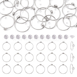 18Pcs 304 Stainless Steel Finger Ring Rhinestone Settings, 20Pcs Cubic Zirconia Beads, Stainless Steel Color, Tray: 2.8mm, 1.2mm, 16.5~18.2mm(STAS-TA0005-86P)