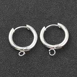 201 Stainless Steel Huggie Hoop Earring Findings, with Horizontal Loop and 316 Surgical Stainless Steel Pin, Silver, 19x17x2.5mm, Hole: 2.5mm, Pin: 1mm(STAS-P283-01D-S)