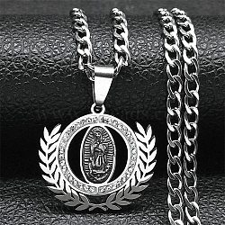 304 Stainless Steel Micro Pave Cubic Zirconial Necklaces, Catholic Saint Benedict Medal Pendant Necklaces, Stainless Steel Color, 23.62 inch(60cm)(NJEW-Q338-16P)