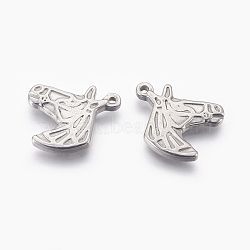 Tarnish Resistant 304 Stainless Steel Pendants, Horse Head, Stainless Steel Color, 24x20.5x3mm, Hole: 1.4mm(STAS-L212-006P)