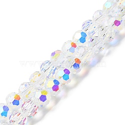 Transparent Electroplate Glass Beads Strands, AB Color Plated, Faceted, Bamboo, Clear AB, 7.6x5.5~6x4mm, Hole: 1.4mm, about 72pcs/strand, 21.85''(55.5cm)(GLAA-Q099-J01-10)