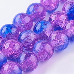 Two Tone Crackle Glass Bead Strands, Round, Medium Violet Red, 8~8.5mm, Hole: 1mm, about 50~52pcs/strand, 14.9 inch~15.7 inch(38~40cm)(CCG-I001-08)
