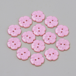 2-Hole Acrylic Buttons, Flower, Pink, 15x2.5mm, Hole: 1.5mm(BUTT-Q037-08I)