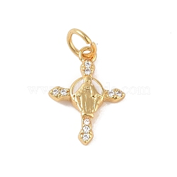Brass Micro Pave Clear Cubic Zirconia Pendants, with Enamel and Jump Ring, Real 18K Gold Plated, Cross, 15x11x2mm, Hole: 3mm(KK-E111-31A-G)