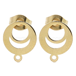 Ring Ion Plating(IP) 304 Stainless Steel Stud Earring Findings, with Loop, Golden, 11.5x9.5mm, Hole: 1.2mm, Pin: 0.8x11mm(STAS-I206-99G)